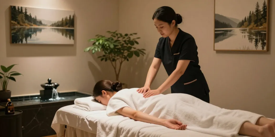 Client receiving a 출장마사지 in a serene wellness room with calming decor.