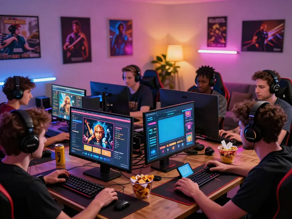 Exciting gaming scene showcasing players engaging on TX 88 platform with high-tech setups and promotions.