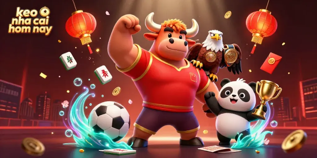 Experience the thrill of keo nha cai hom nay with vibrant sports mascots and dynamic betting elements.