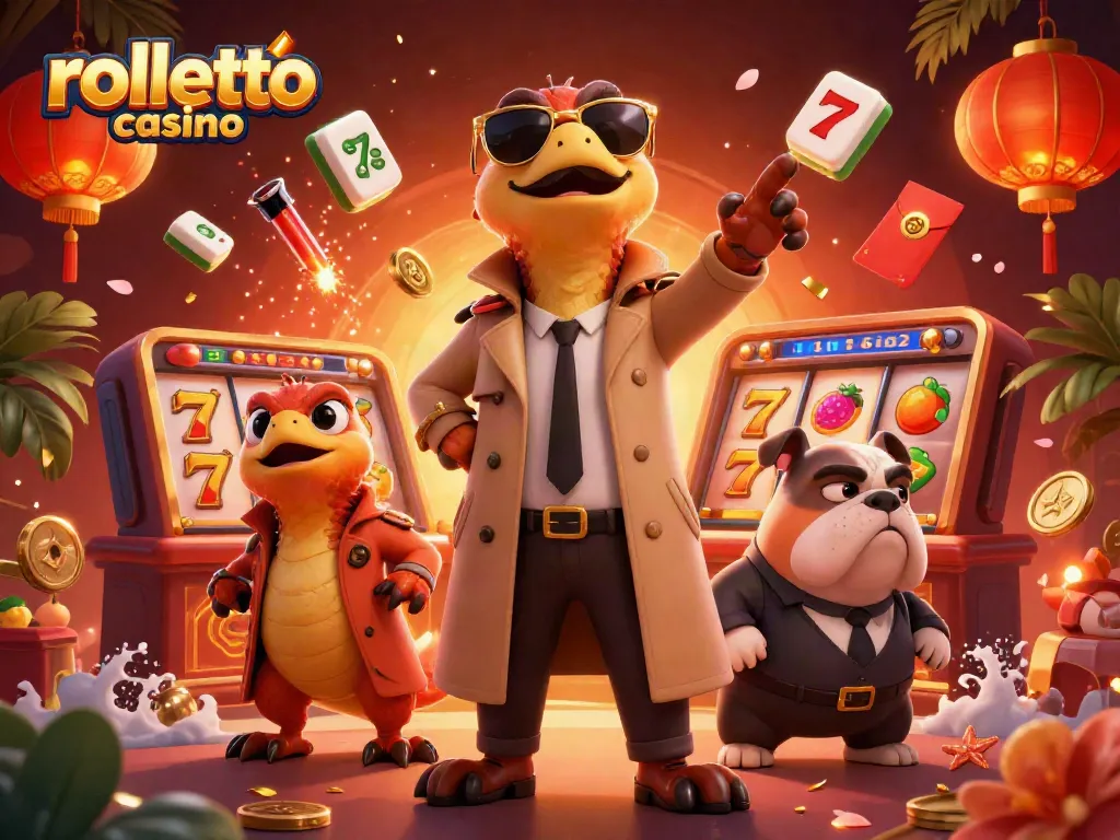 Experience rolletto casino excitement with 3D raptors in disguise entering a casino lounge.