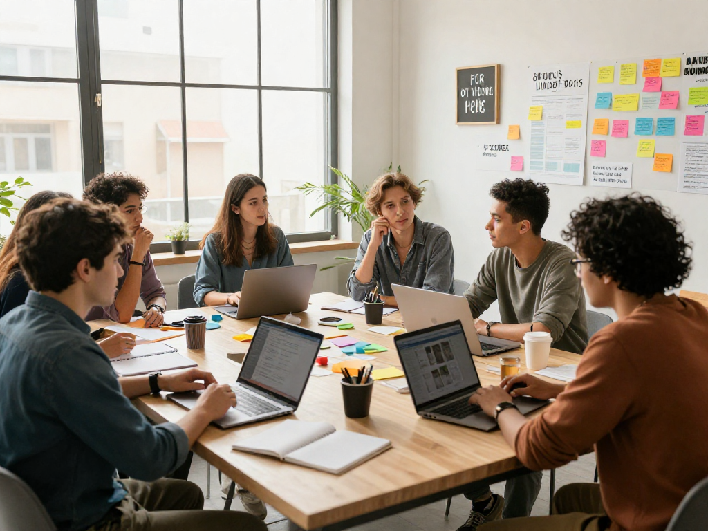 Dynamic collaboration scene showcasing the hustle over entitlement theme, featuring diverse individuals sharing their stories in a creative environment, rokok88 link highlighted.