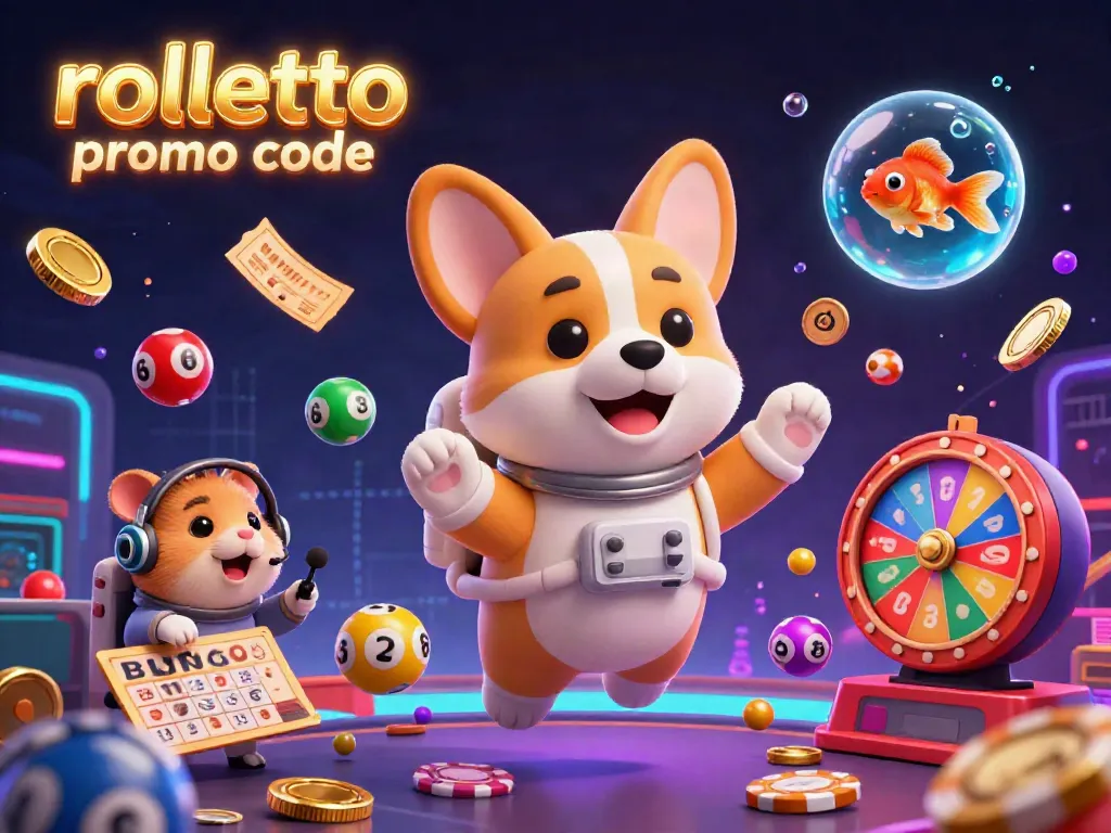 Discover winning strategies with the rolletto promo code in a floating casino scene featuring a corgi and more.
