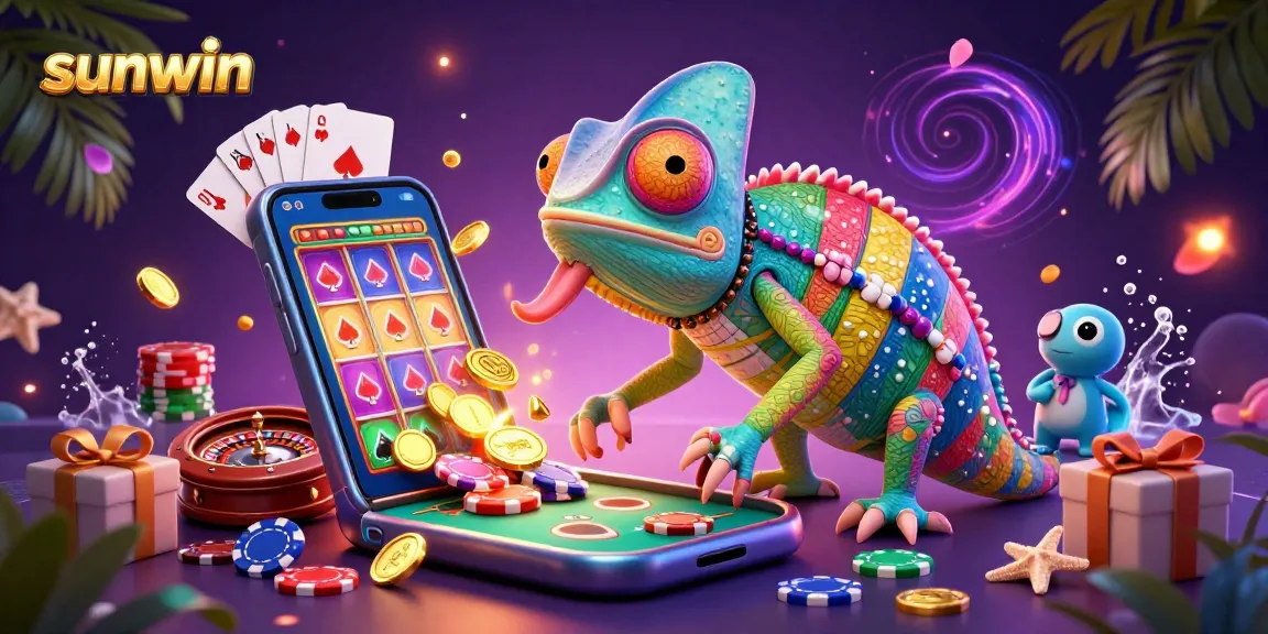 Experience the excitement of sunwin as the vibrant chameleon owner interacts with casino games.