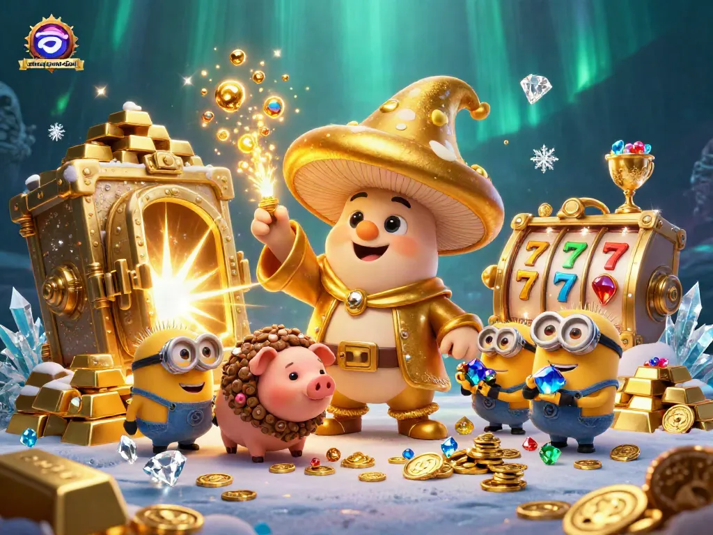 Engage with ahimajournal-digital as the golden mushroom wizard unveils treasures amidst a vibrant casino scene